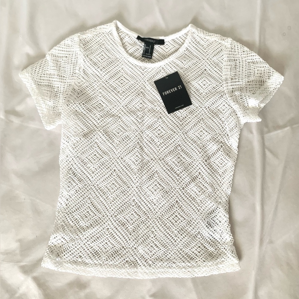 FOREVER 21 White Weave Net/Knit Top 🤍